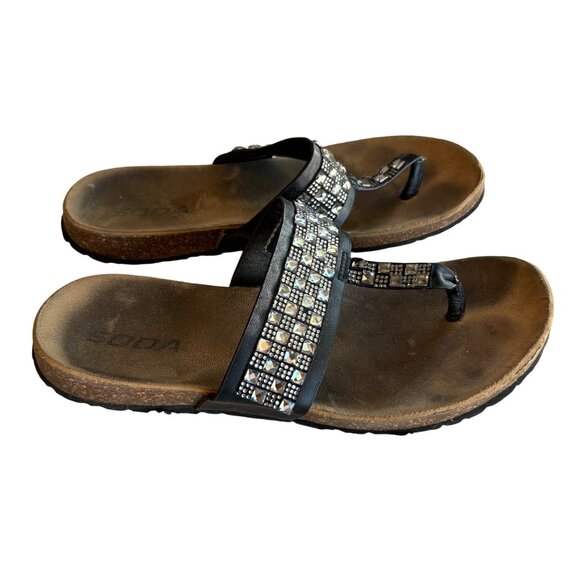 Soda Womens Rhinestone Embellished Black Sandals - Picture 1 of 6